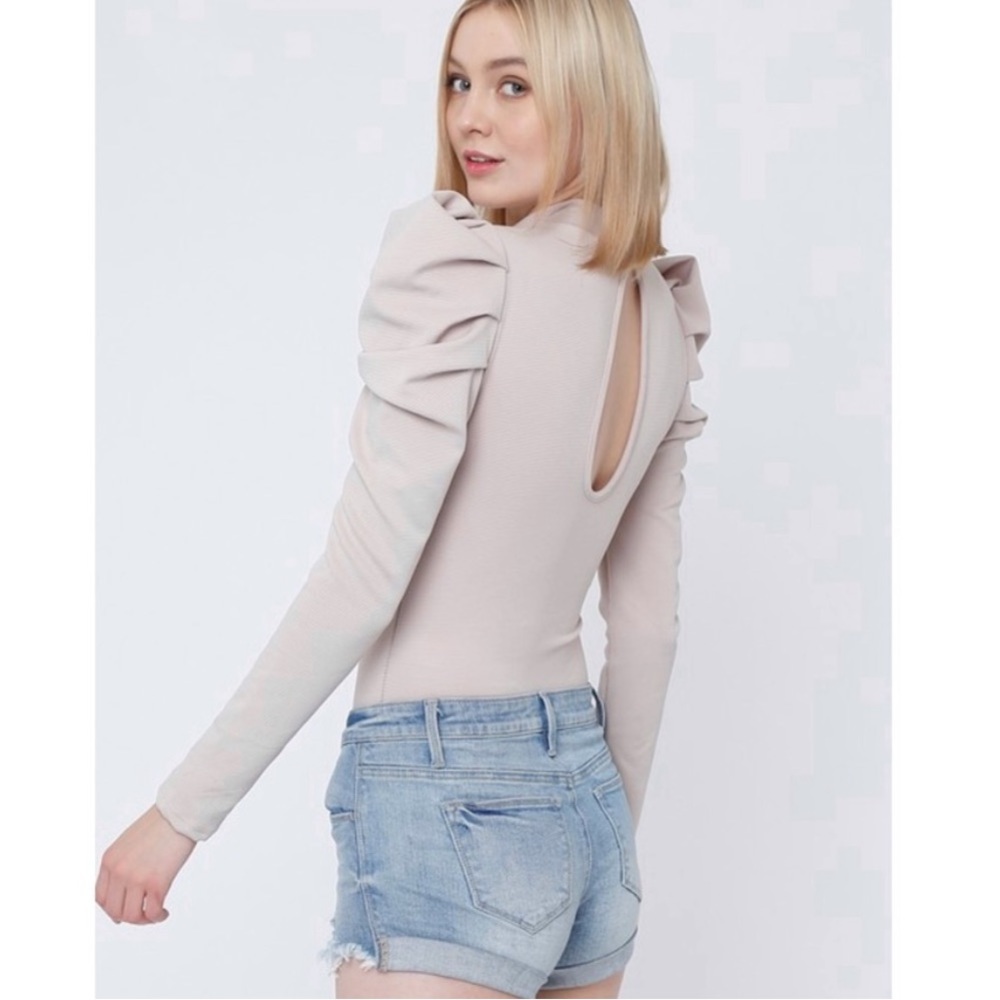 White Long Puff Sleeve Ribbed Bodysuit - Picture 3 of 5